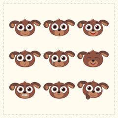 Obraz premium Set funny puppy dog different emotion. Collection emoticons of cartoon puppy dog isolated.