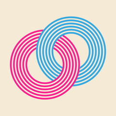 interlocked striped rings symbol pattern in pink and blue