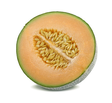 Cantaloupe melon half split isolated on white