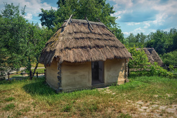 Fototapeta na wymiar Ukrainian authentic old rural house - outbuilding.