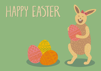 Happy Easter card with bunny and eggs