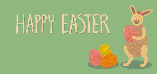Happy Easter card with bunny and eggs