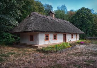 Fototapeta na wymiar Traditional ukrainian old house with straw roof