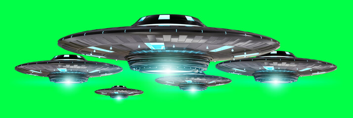 Vintage UFO isolated on green background 3D rendering