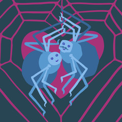 Valentines Day card with couple of spiders
