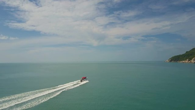 Aerial View of Speedboat Riding in Sea