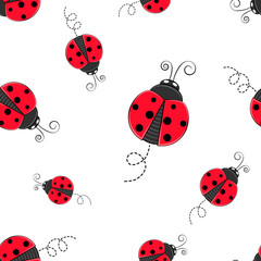 Seamless background with ladybug. Simple pattern. Vector illustration.