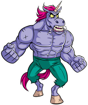 Unicorn Rage 2 / Cartoon illustration of mad raging unicorn. 