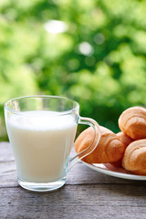 Cup of milk and baking on a natural background