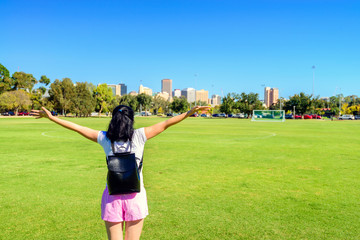 Happy woman in Adelaide city