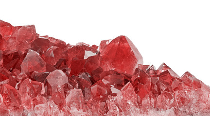 red ruby crystals close-up on white