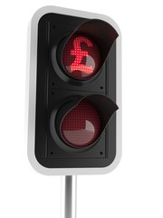 Red traffic light with pound symbol currency