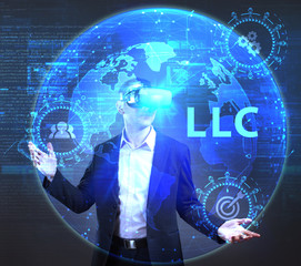 The concept of business, technology, the Internet and the network. A young entrepreneur working on a virtual screen of the future and sees the inscription: LLC