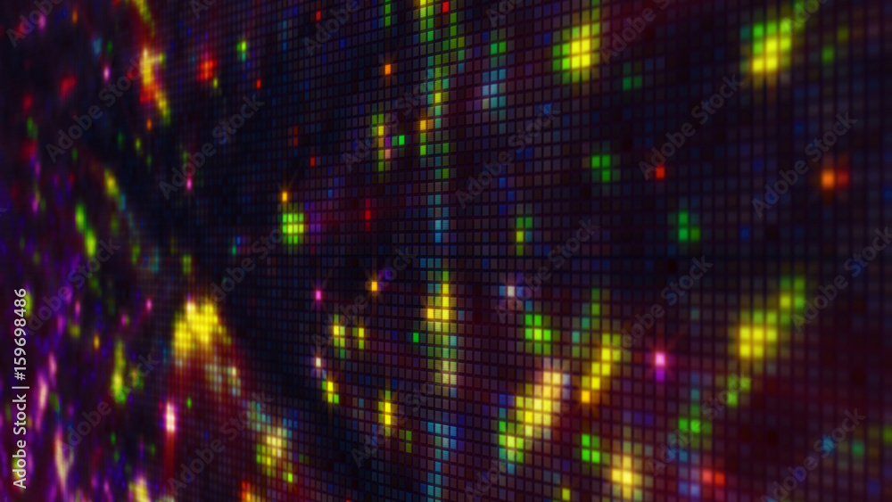 Poster fireworks on pixelated led panel shallow dof