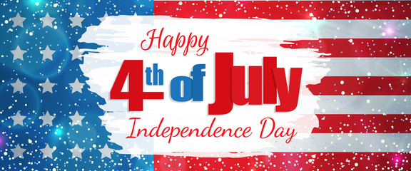 Happy 4th of July, Independence Day greeting card horizontal banner. Happy July Fourth. Vector