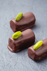 Chocolate candies with pistachio