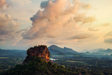 Sunset over the Lion Rock in Sigiriya, Sri Lanka - obrazy, fototapety, plakaty