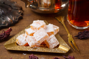 Closeup traditional turkish delights (rahat lokum)