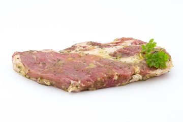 Pork chop, marinated. Isolated on the white background.