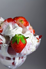  Strawberries and cream in glass bowl