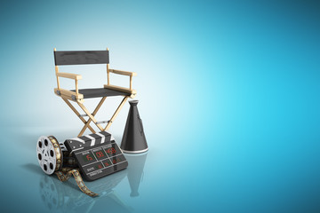 cinema concept  3d render on blue background