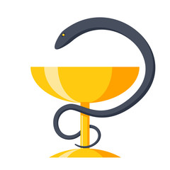 Pharmacy icon with bowl and snake, vector illustration in flat style