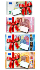 Gutschein Set, neue Euro Banknoten mit Etikett