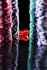 Dice and casino chips