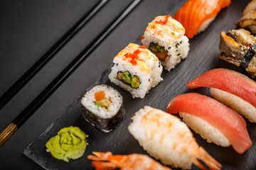 Different kinds of sushi roll