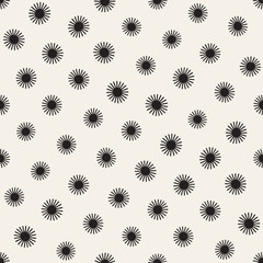 Vector seamless sunburst shapes freehand pattern. Abstract background with round brush strokes. Hand drawn texture