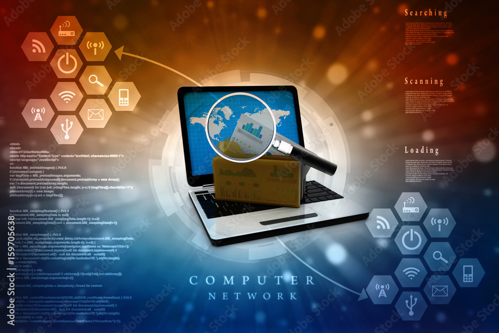 Poster 3d rendering folder connected to computer network search