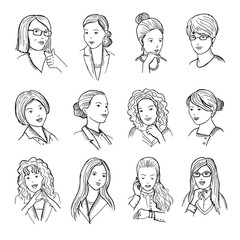 Hand drawn peoples with funny smiling faces and different emotions on it