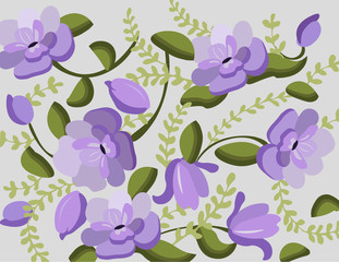 Vintage Violet flowers handmade pattern Vector illustration