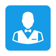 Icono plano camarero en cuadrado azul