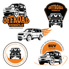 Off-road vehicle labels or logos set isolated on white background © MicroOne