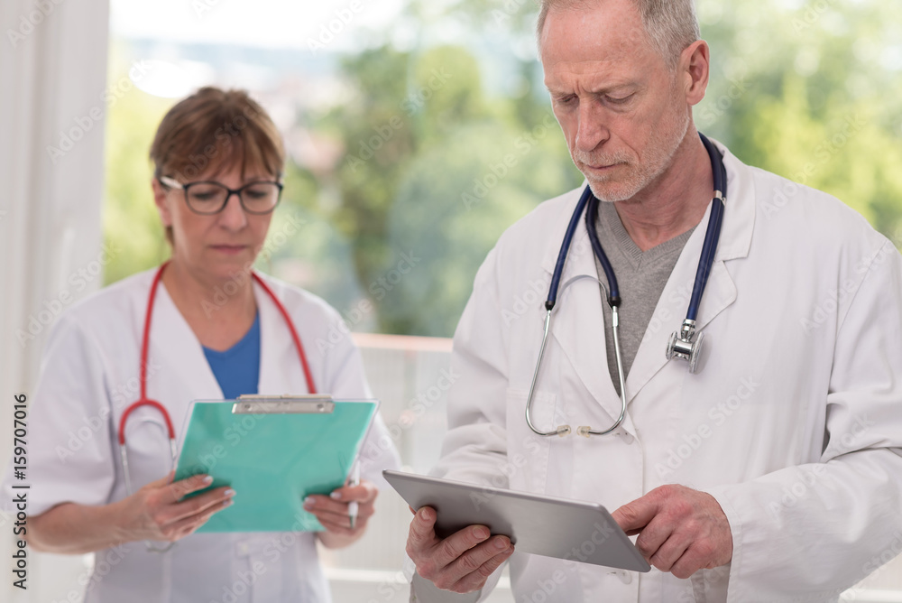 Wall mural Portrait of female and male doctors