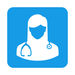Icono plano doctora en cuadrado azul