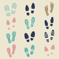 Colorful footprints - female, male and sport shoe