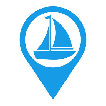 Icono plano localizacion velero con banderin azul