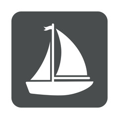 Icono plano velero con banderin en cuadrado gris