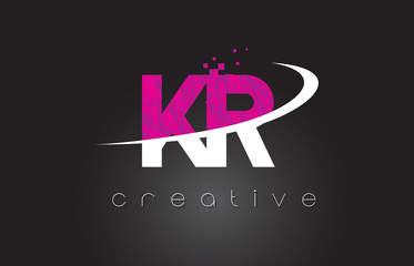Fototapeta na wymiar KR K R Creative Letters Design With White Pink Colors