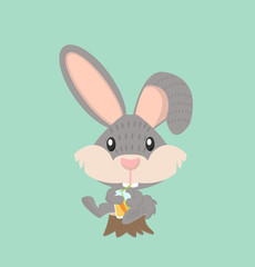 happy rabbit with carrot juice on wood