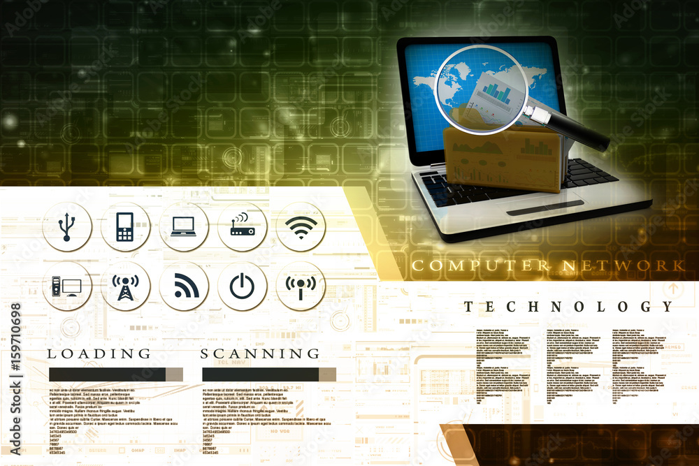 Poster 3d rendering folder connected to computer network search
