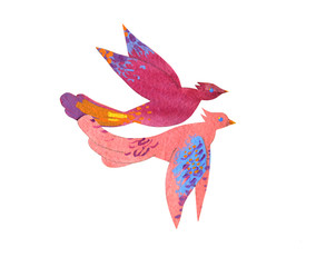 Paper craft watercolor colorful tropical birds