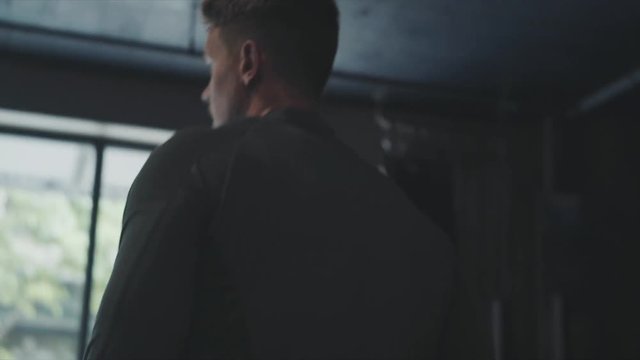 Handheld action shot of intense workout