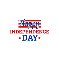 Independence Day in USA, July 4th. Greeting card or banner template, vector design element. Badge with text, red stars and colorful stripes
