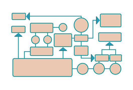 Workflow diagram, working algorithm or structure of organization. Vector illustration, isolated on white background.