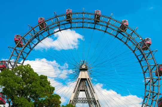 Giant Ferris Wheel against blue sky in Vienna, Austria