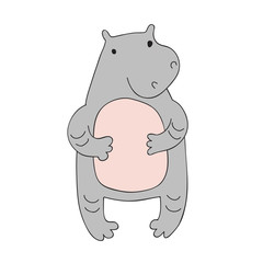 Cute cartoon hippo character, vector illustration in simple style. Isolated on white background.