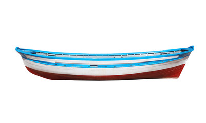 Fototapeta premium Wooden painted boat isolated on a white background
